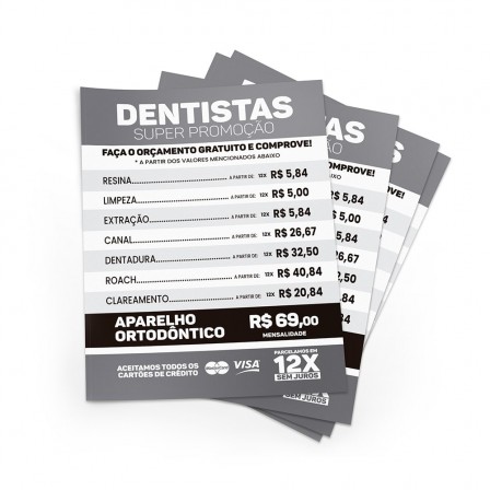 Tabela de preço para dentistas